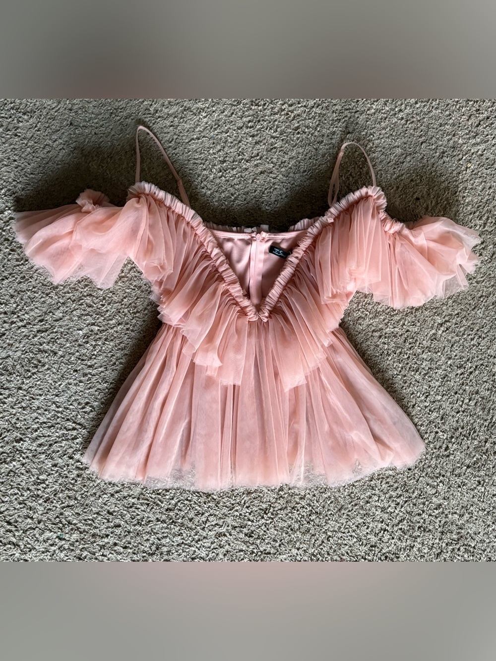 Simplee Apparel Blush Pink Ruffle Tulle Off-Shoulder Camisole
